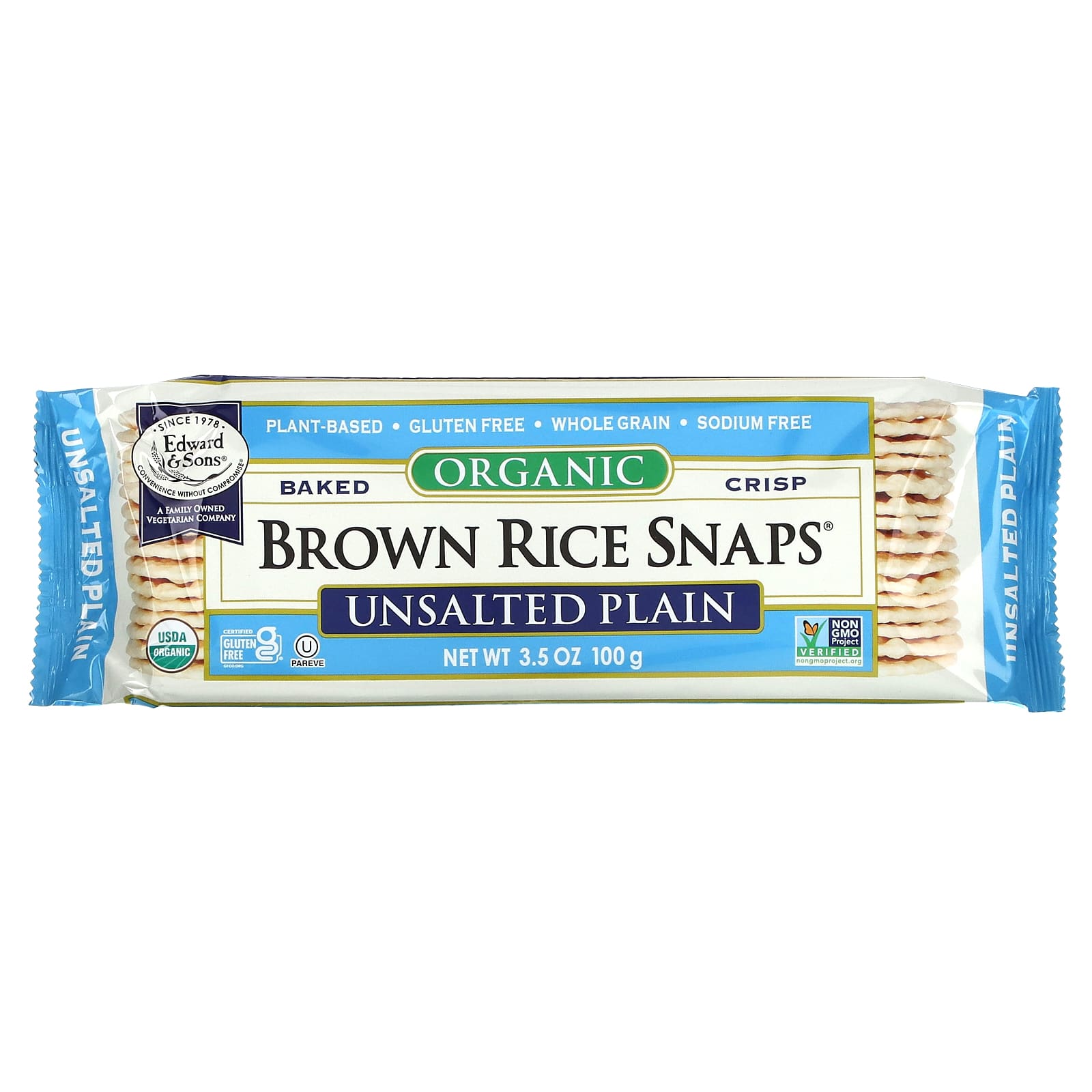 Edward & Sons Organic Baked Brown Rice Snaps, Unsalted Plain, 3.5 oz - Image 1