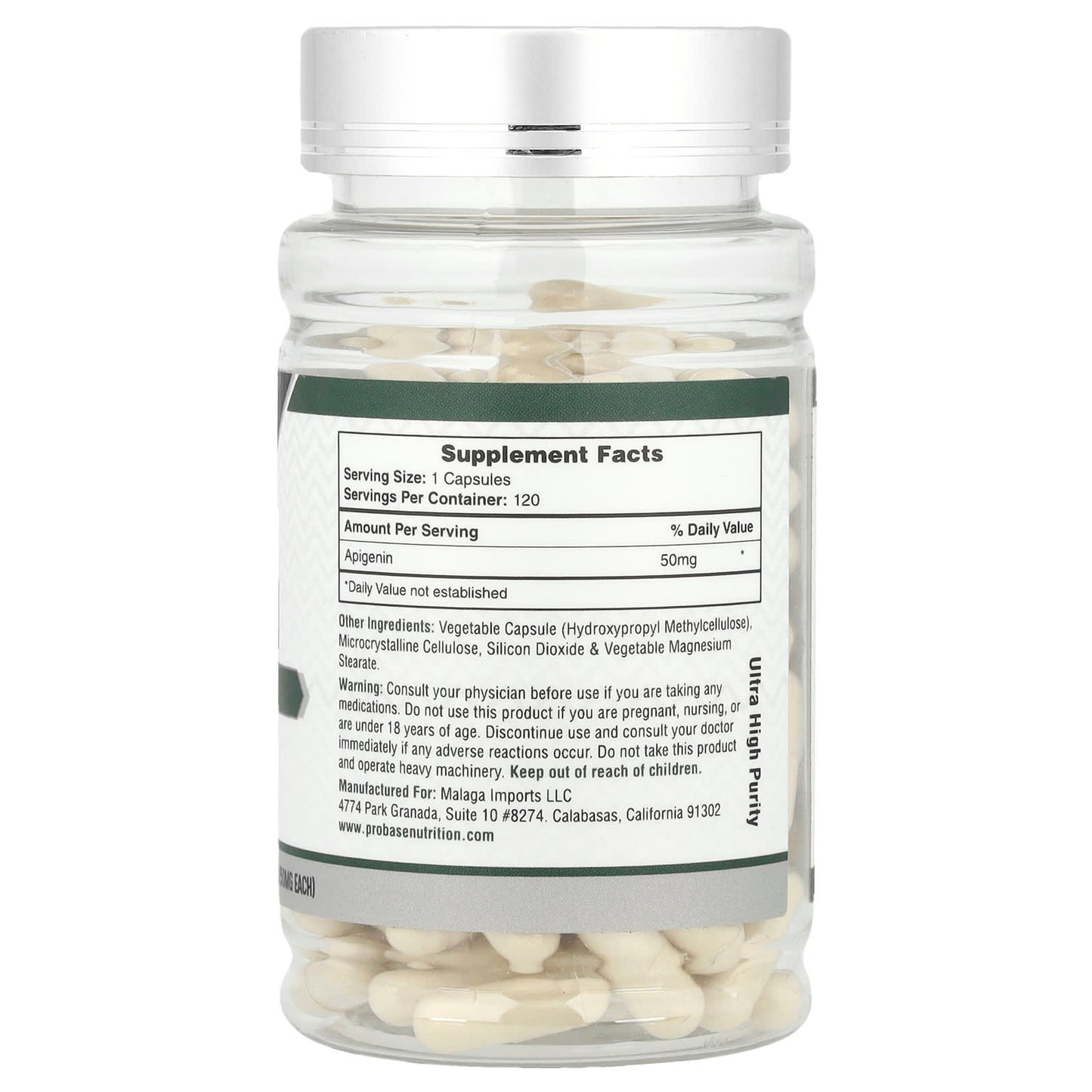 Probase Nutrition, Apigenin, 50 mg, 120 Capsules - Image 2