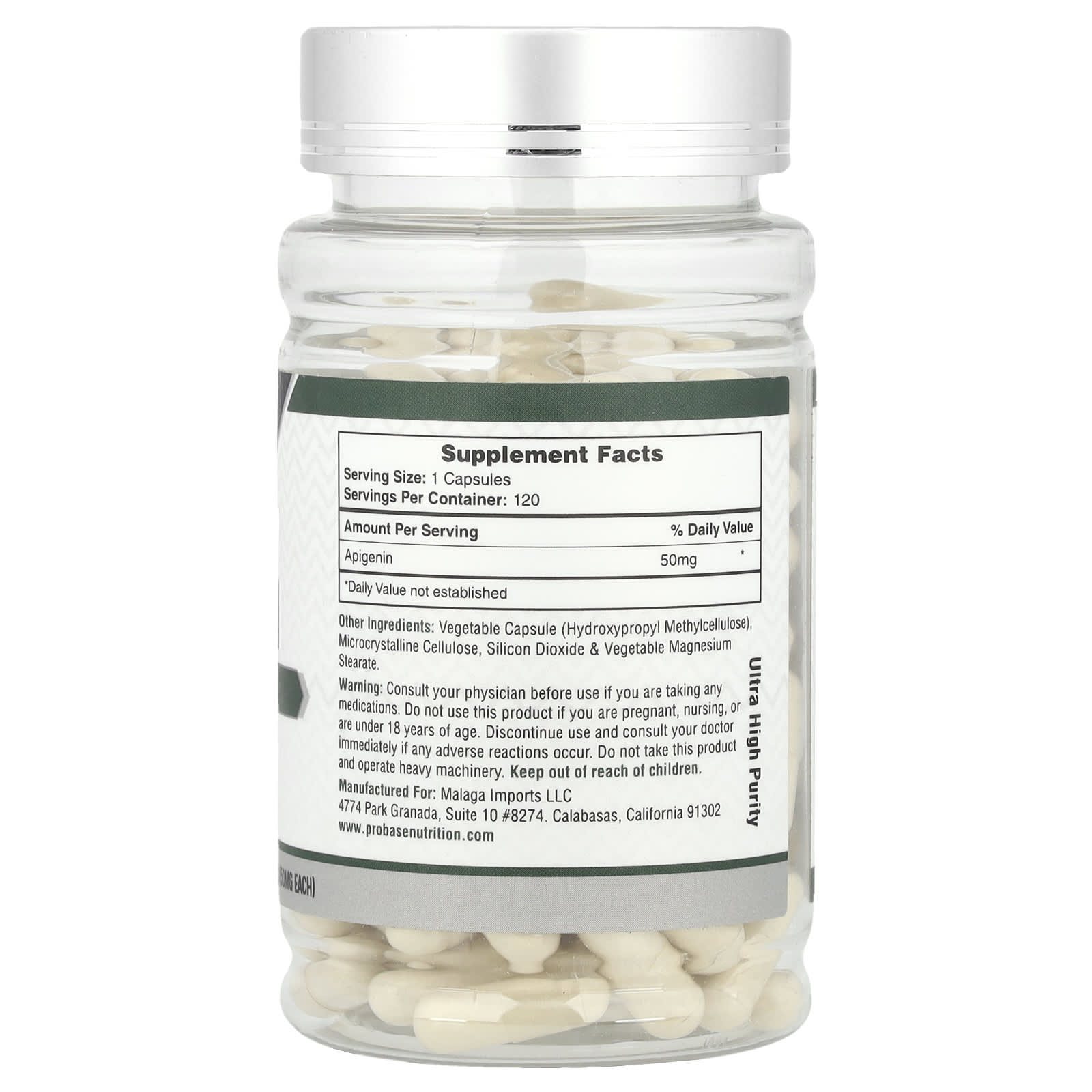 Probase Nutrition, Apigenin, 50 mg, 120 Capsules - Image 2