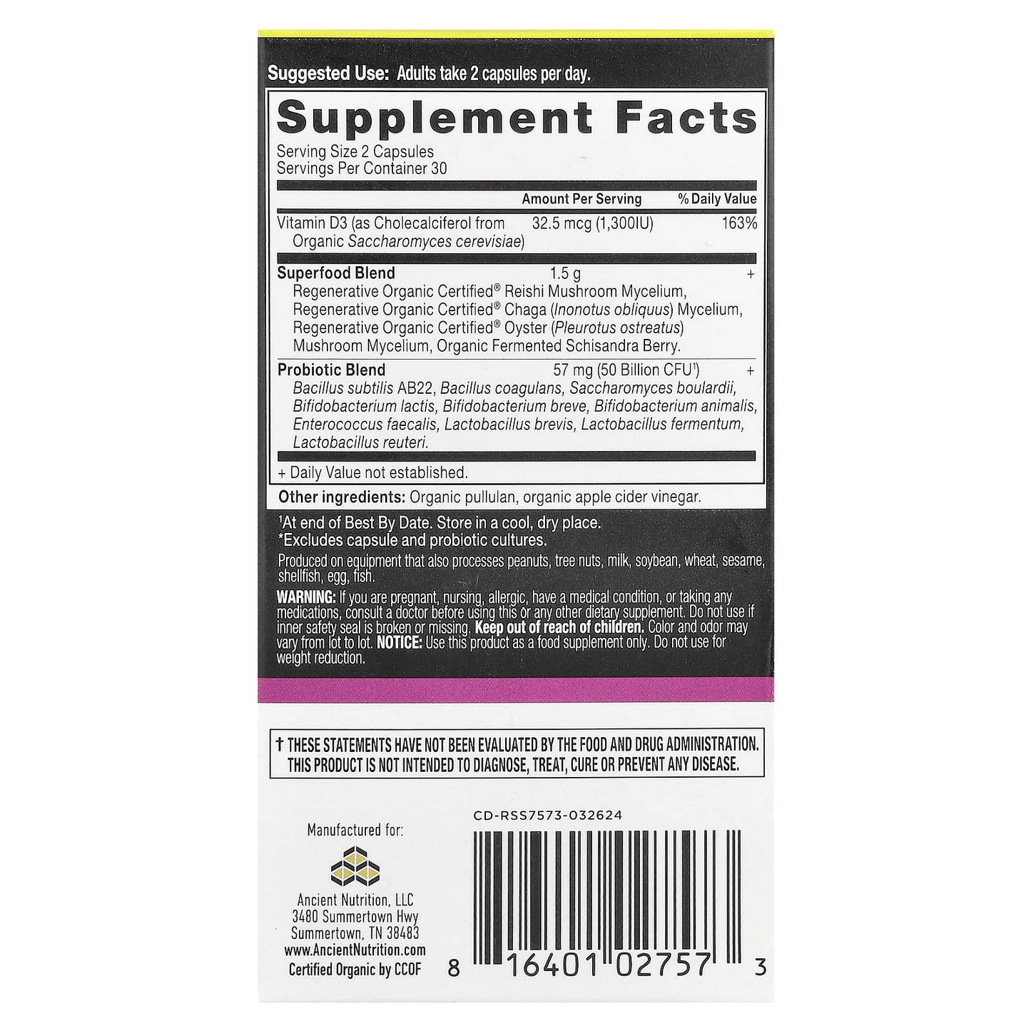 Ancient Nutrition Women's Probiotics 60 Capsules, 50B CFU, USDA Organic - Image 2