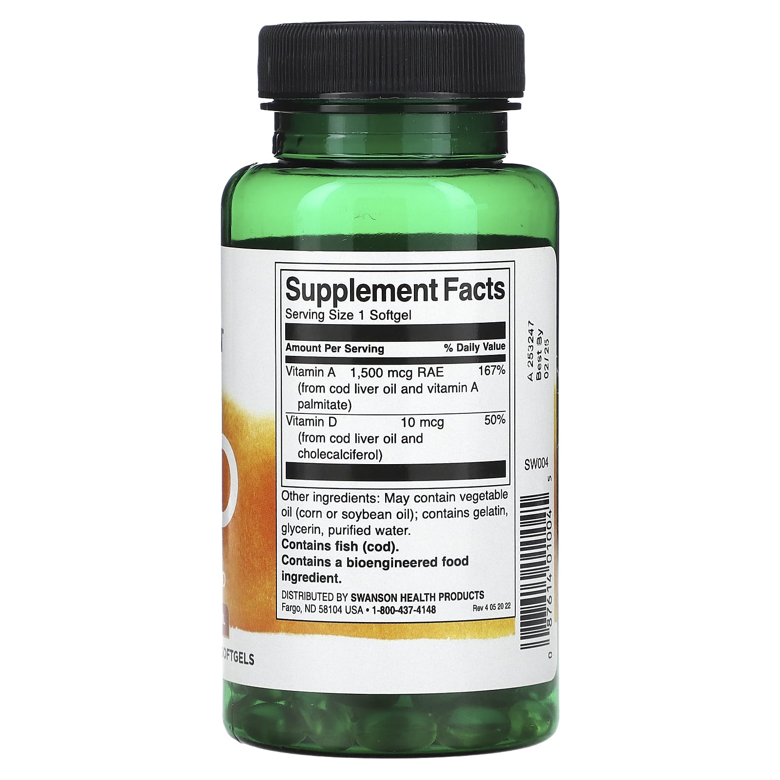 Swanson, Vitamins A and D, 250 Softgels - Image 2