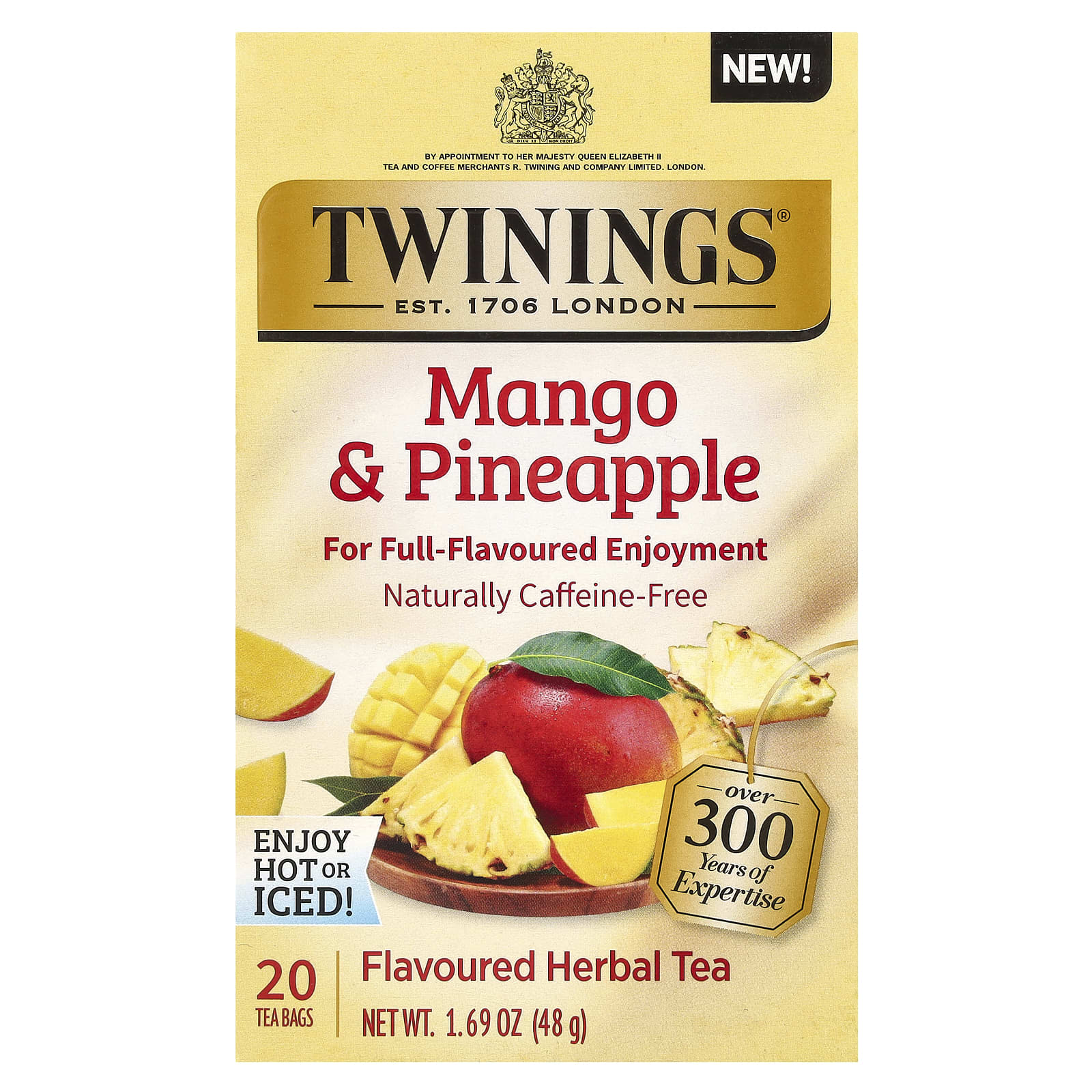Twinings, Herbal Tea, Mango & Pineapple, Caffeine-Free, 20 Tea Bags, 1.69 oz (48 g) - Image 1
