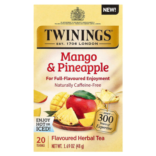 Twinings, Herbal Tea, Mango & Pineapple, Caffeine-Free, 20 Tea Bags, 1.69 oz (48 g) - Image 1