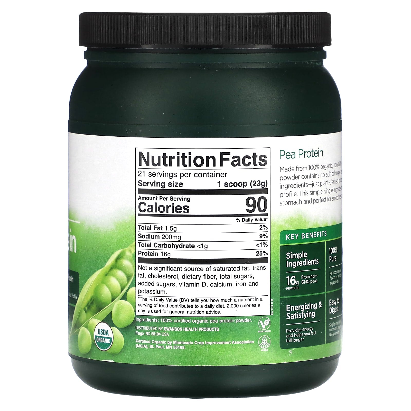 Swanson, 100% Organic Pea Protein Powder, Unflavored, 1.1 lb (503 g) - Image 2