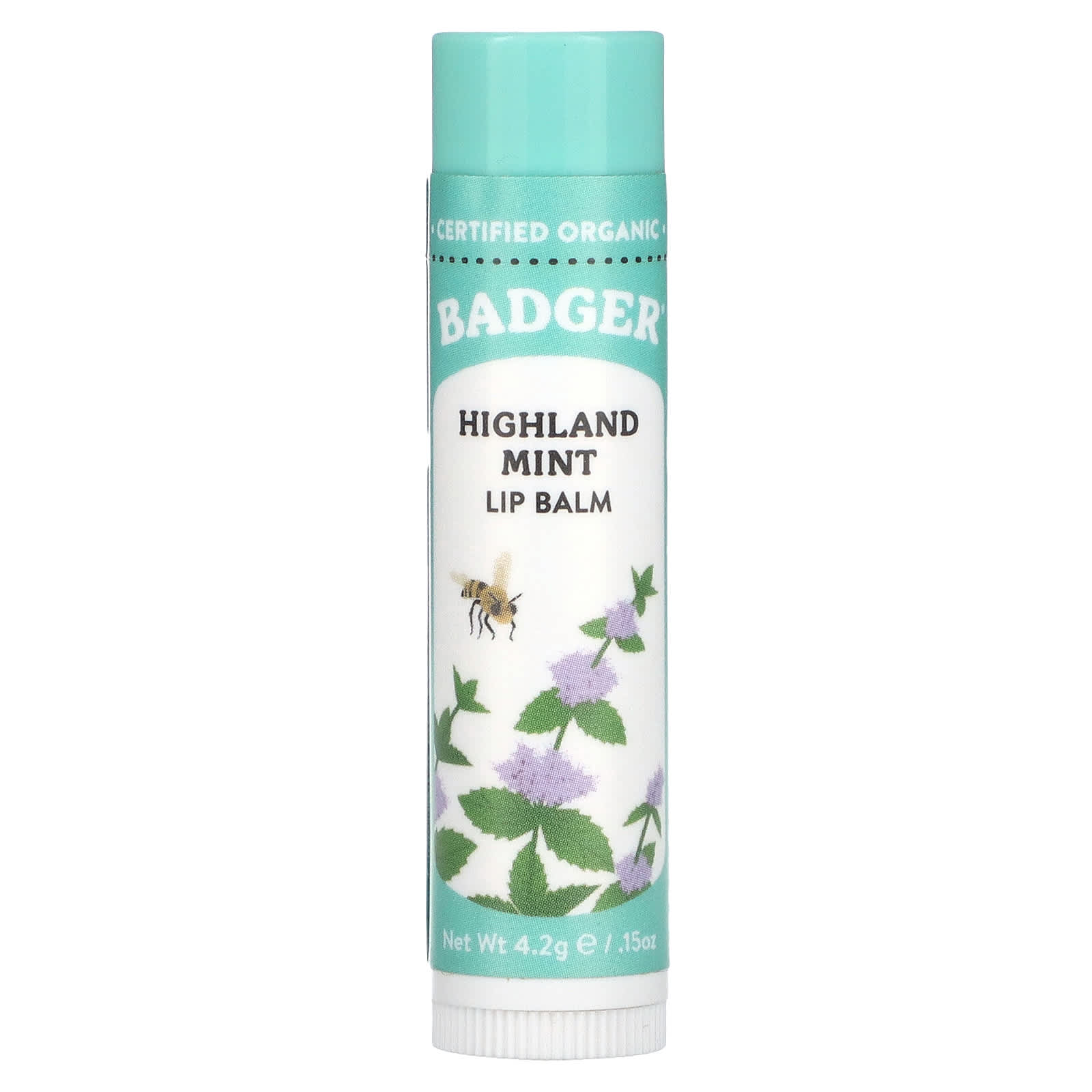 Badger Highland Mint Lip Balm, USDA Organic, Cruelty Free, 0.15 oz - Image 1
