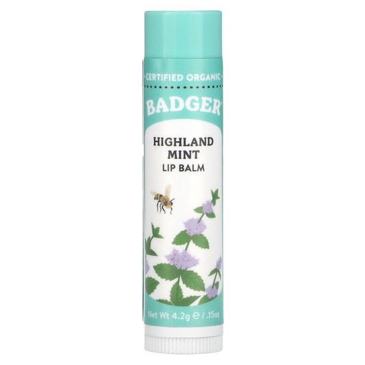 Badger Highland Mint Lip Balm, USDA Organic, Cruelty Free, 0.15 oz - Image 1