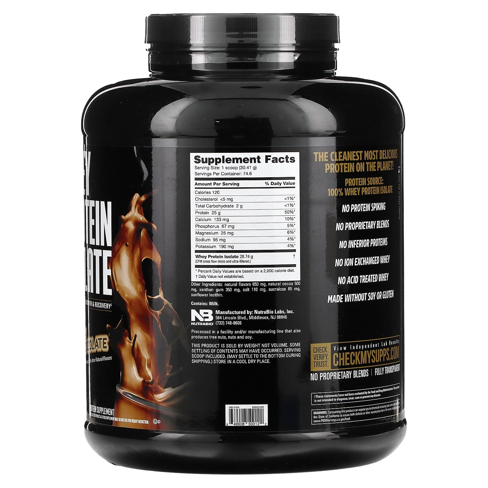 NutraBio, Whey Protein Isolate, Dutch Chocolate, 5 lb (2,268 g) - Image 2