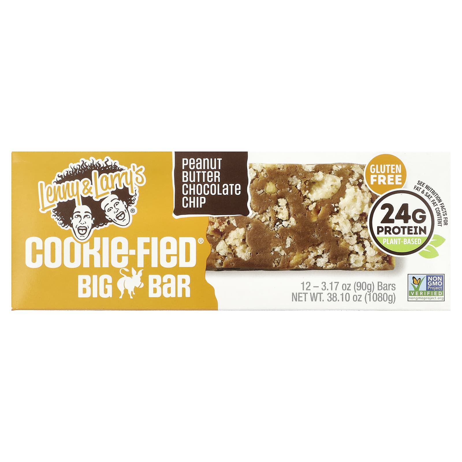 Lenny & Larry's, Cookie-Fied® Big Bar, Peanut Butter Chocolate Chip, 12 Bars, 3.17 oz (90 g) Each - Image 1
