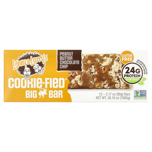 Lenny & Larry's, Cookie-Fied® Big Bar, Peanut Butter Chocolate Chip, 12 Bars, 3.17 oz (90 g) Each - Image 1