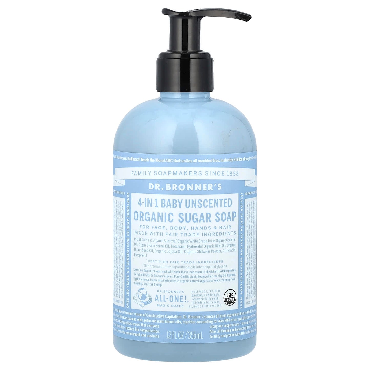 Organic Sugar Soap for Face, Body, Hair & More - 4-in-1 Dr. Bronner's - Image 1