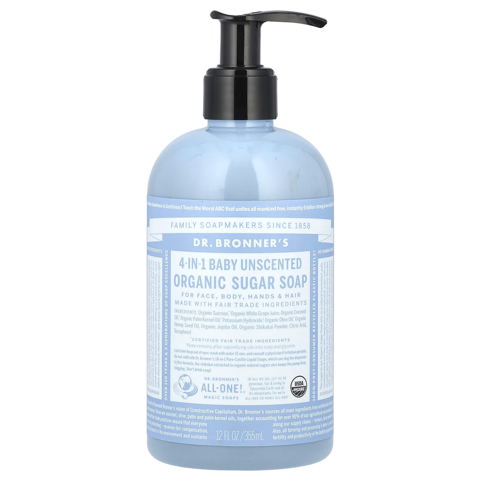 Organic Sugar Soap for Face, Body, Hair & More - 4-in-1 Dr. Bronner's - Image 1
