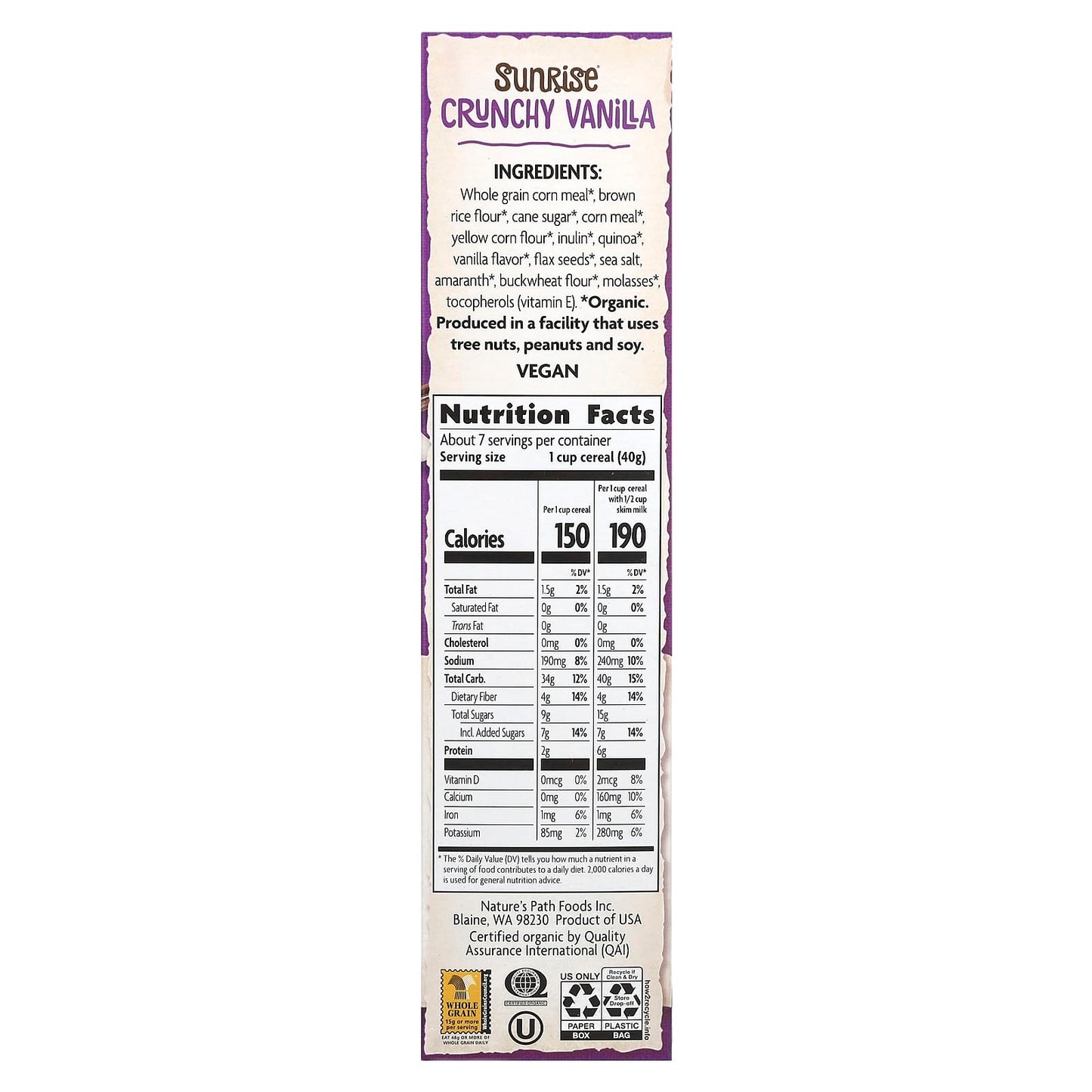 Nature's Path, Sunrise, Cereal, Crunchy Vanilla , 10.6 oz (300 g) - Image 2