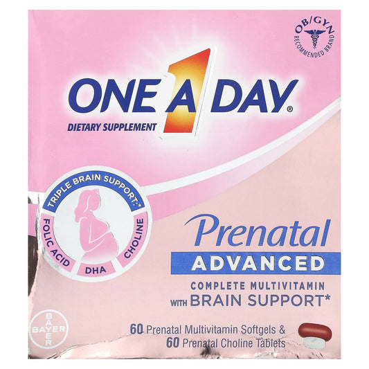 One-A-Day, Prenatal Advanced, Complete Multivitamin with Brain Support, 60 Prenatal Multivitamin Softgels & 60 Prenatal Choline Tablets - Image 1