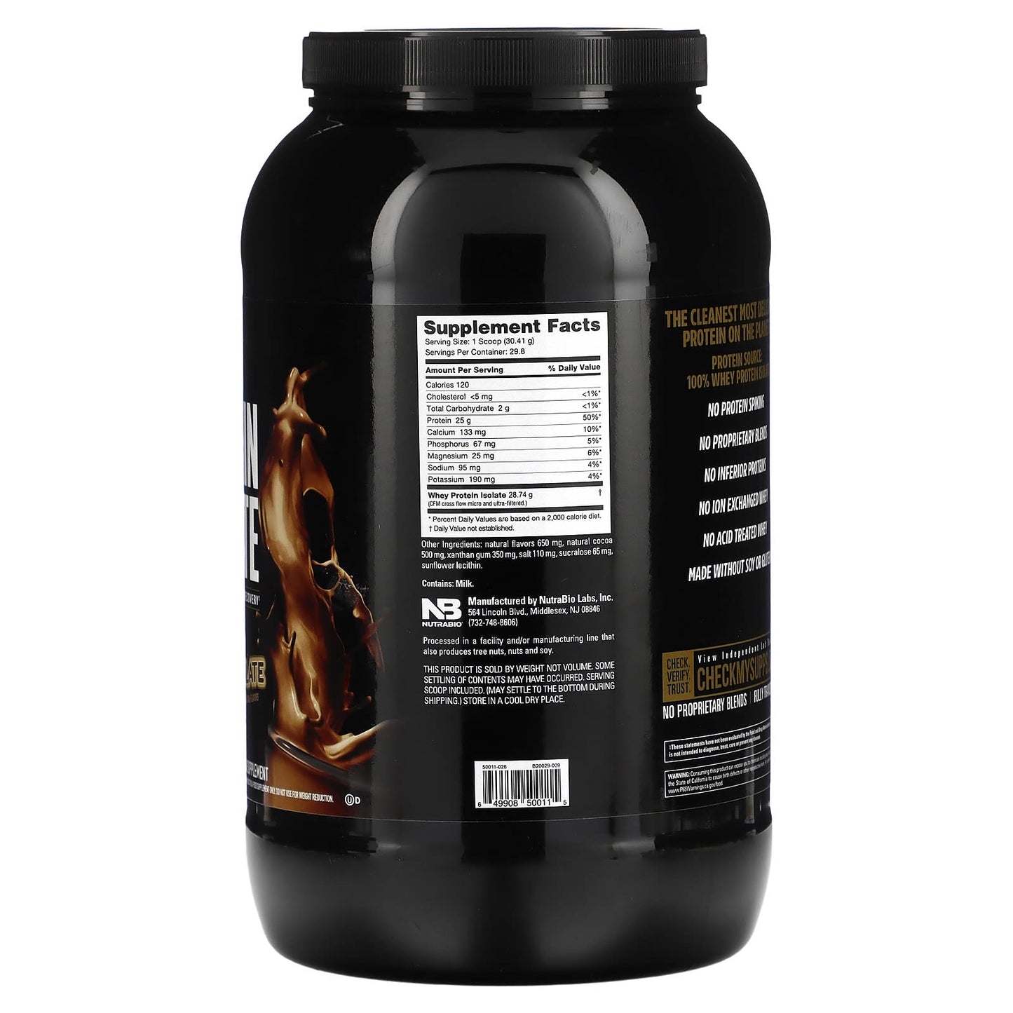 NutraBio, Whey Protein Isolate, Dutch Chocolate, 2 lb (907 g) - Image 2