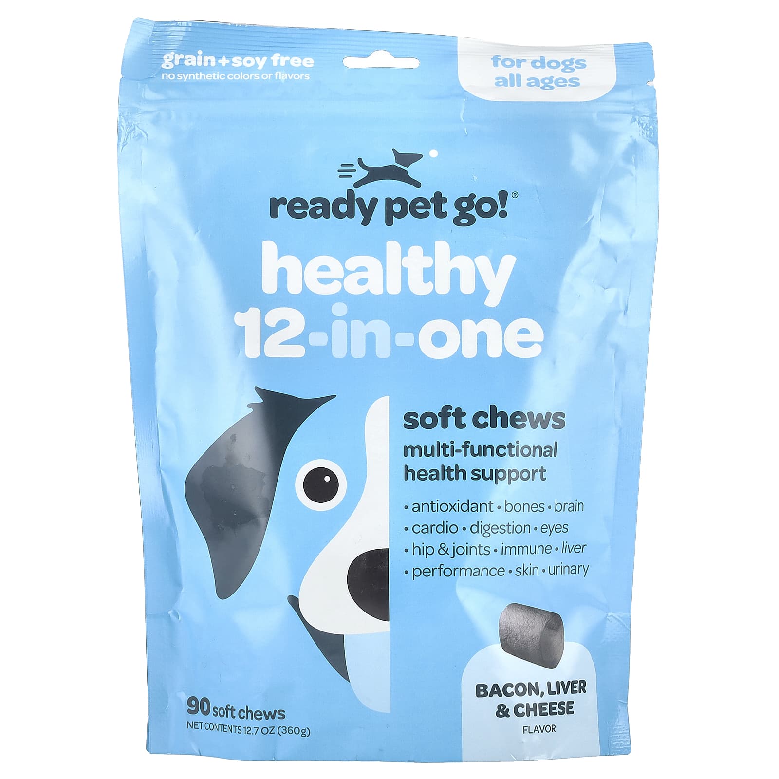 Ready Pet Go, Healthy 12-In-One, For Dogs, All Ages, Bacon, Liver & Cheese, 90 Soft Chews, 12.7 oz (360 g) - Image 1