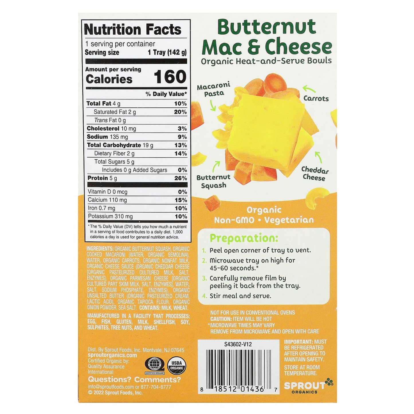 Sprout Organics, Toddler Meals, 12 Months+, Butternut Mac & Cheese, 5 oz (142 g) - Image 2