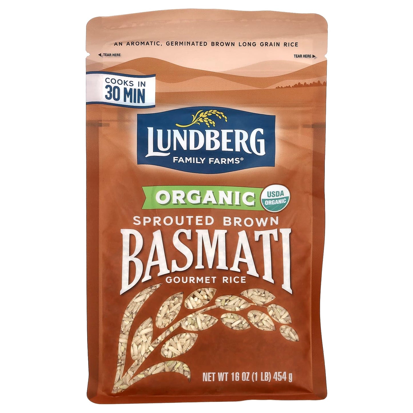 Lundberg, Organic Sprouted Brown Basmati Gourmet Rice, 1 lb (454 g) - Image 1