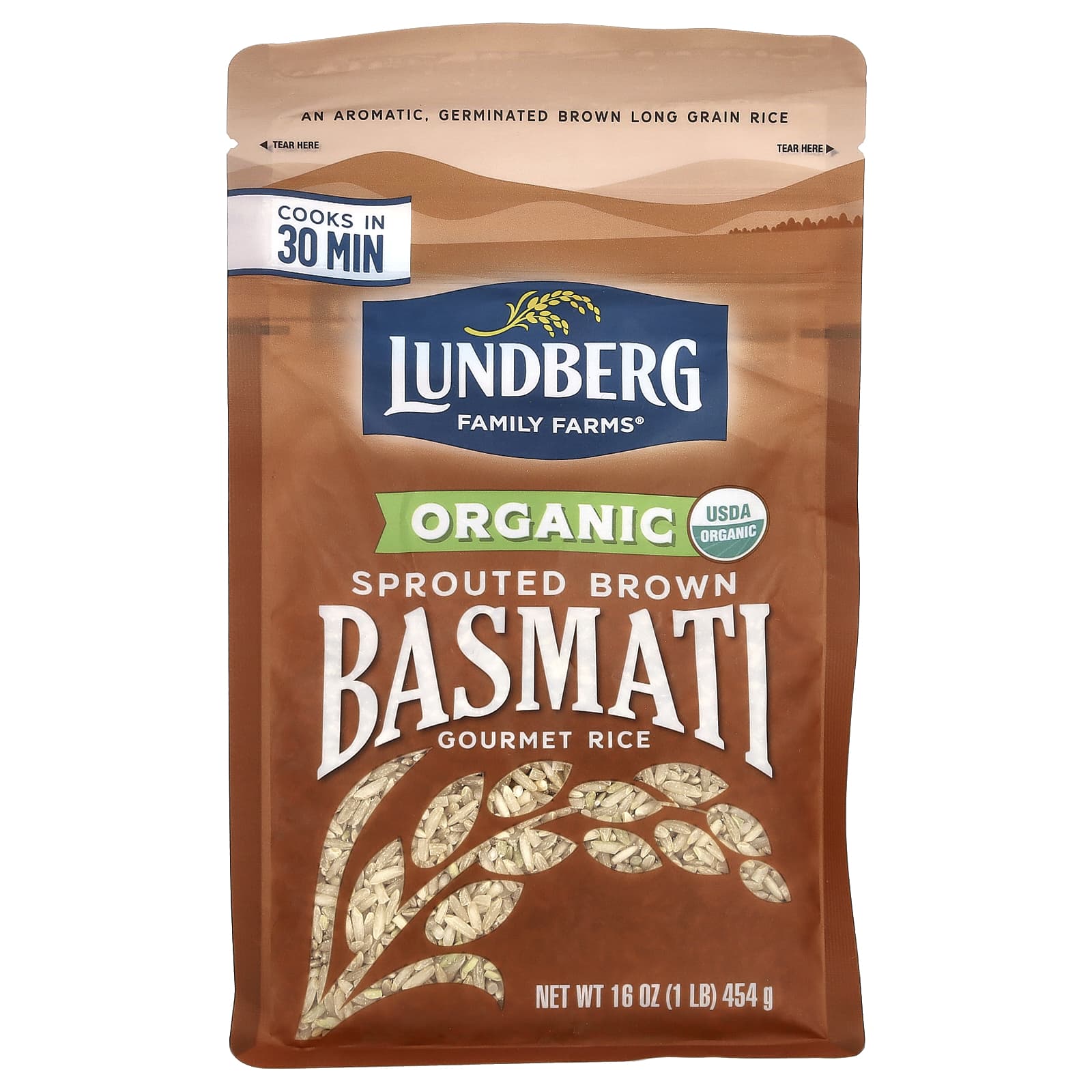 Lundberg, Organic Sprouted Brown Basmati Gourmet Rice, 1 lb (454 g) - Image 1