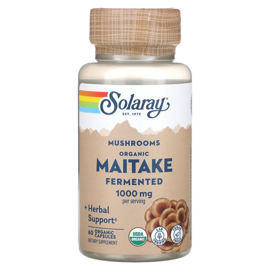 Solaray, Organic, Fermented Maitake Mushrooms, 60 Organic Capsules (500 mg per Capsule) - Image 1