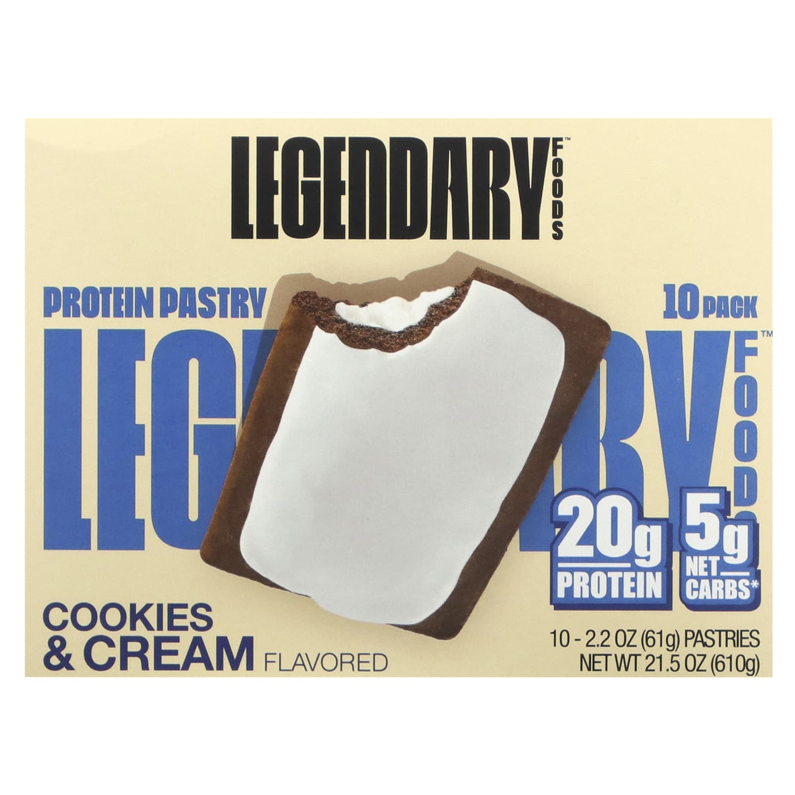 Legendary Foods, Protein Pastry, Cookies & Cream, 10 Pastries, 2.2 oz (61 g)  Each - Image 1