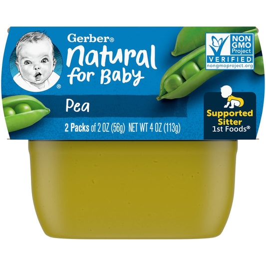 Gerber Natural Baby Food, Pea Puree, 2 Pack, Non-GMO & No Artificial Flavors - Image 1