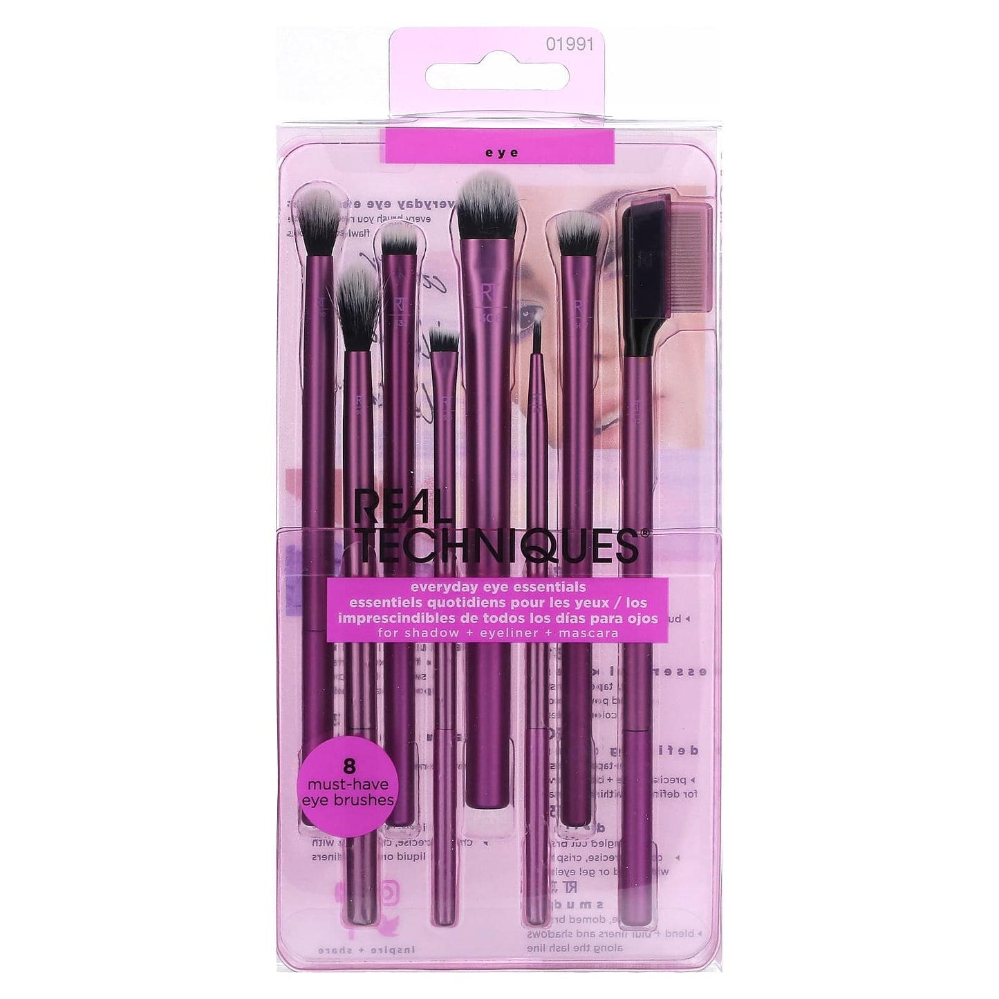 Real Techniques, Everyday Eye Essentials, For Shadow + Eyeliner + Mascara, 8 Brushes - Image 2