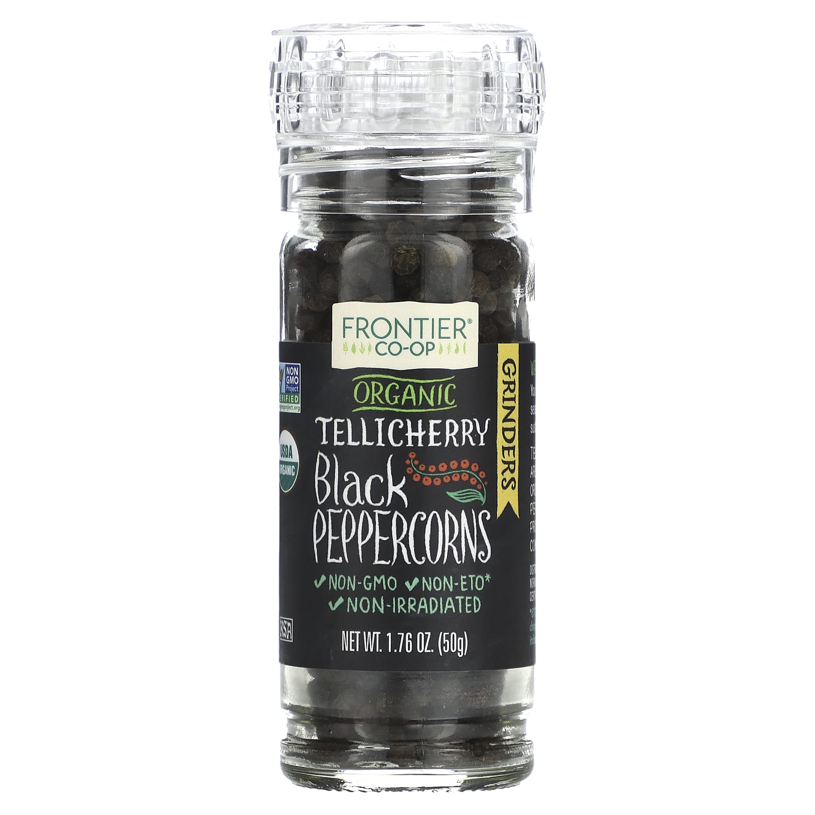 "Tellicherry Black Peppercorns by Frontier Co-op - USDA Organic, 1.76 oz" - Image 1