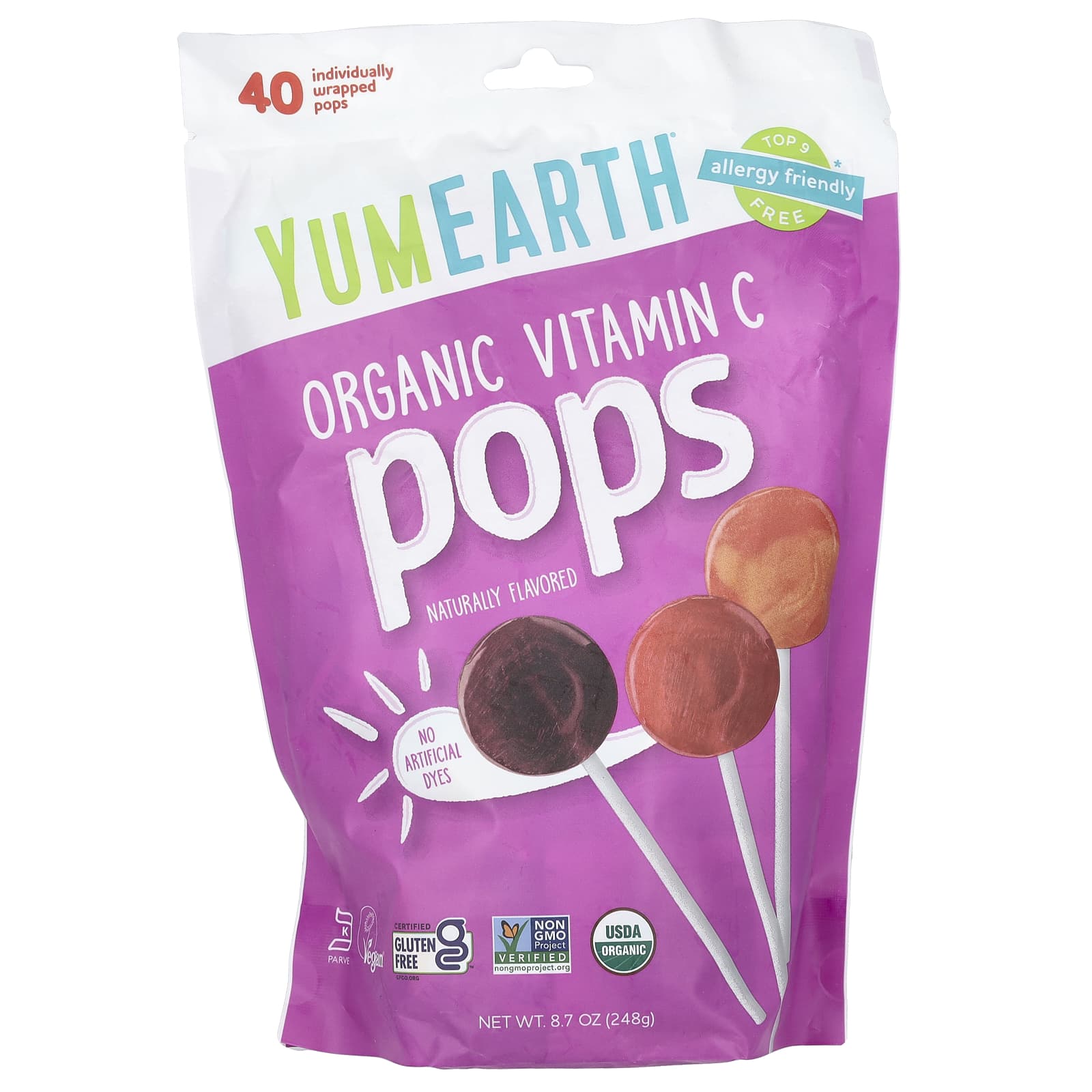 YumEarth, Organic Vitamin C Pops, Assorted, 40 Individually Wrapped Pops, 8.7 oz (248 g) - Image 1