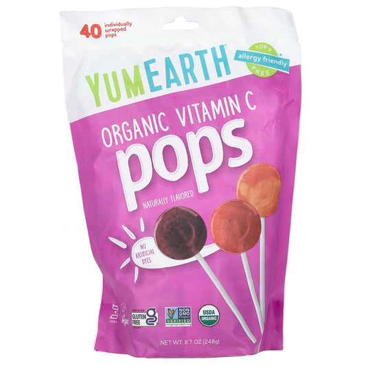 YumEarth, Organic Vitamin C Pops, Assorted, 40 Individually Wrapped Pops, 8.7 oz (248 g) - Image 1
