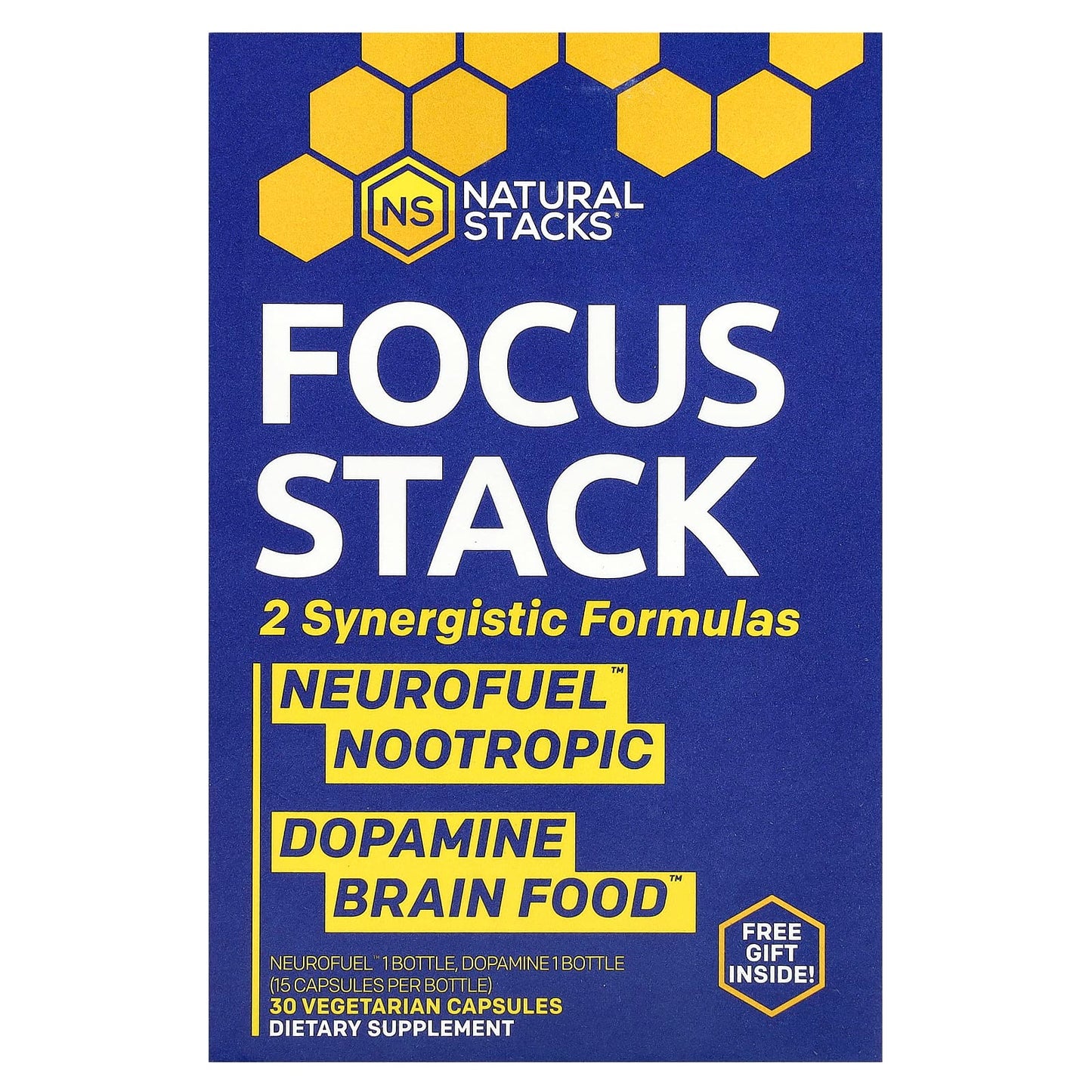 Natural Stacks, Focus Stack, 2 Bottles, 15 Vegetarian Capsules Each - Image 1
