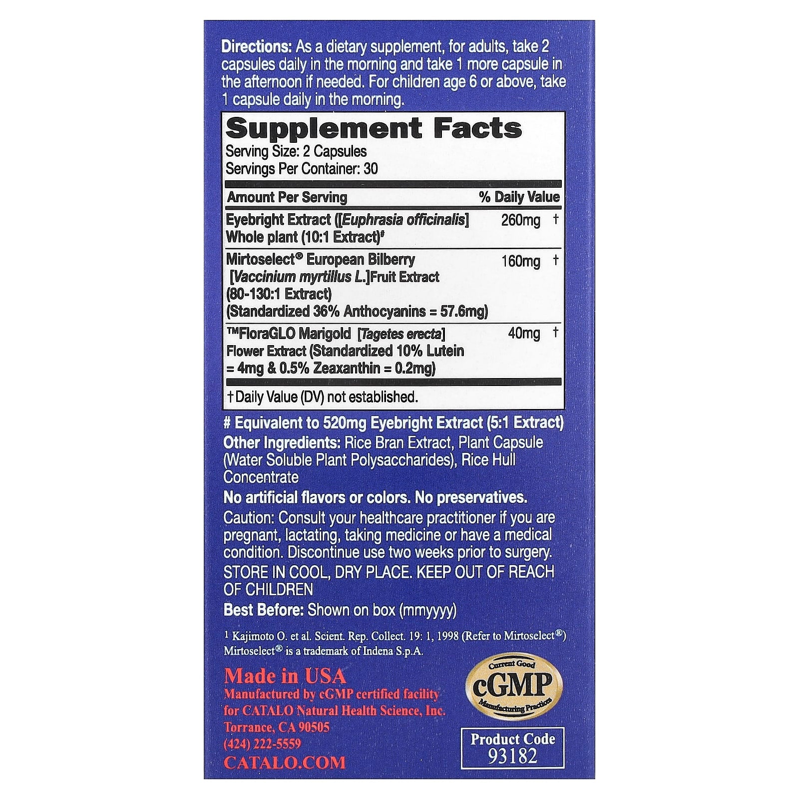 Bilberry Eye Bright Plus with Lutein & Zeaxanthin - 60 Veggie Capsules - Image 2