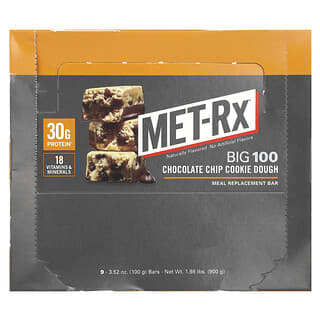 MET-Rx Big 100 Meal Replacement Bar - 9 Bars, Chocolate Chip Cookie Dough