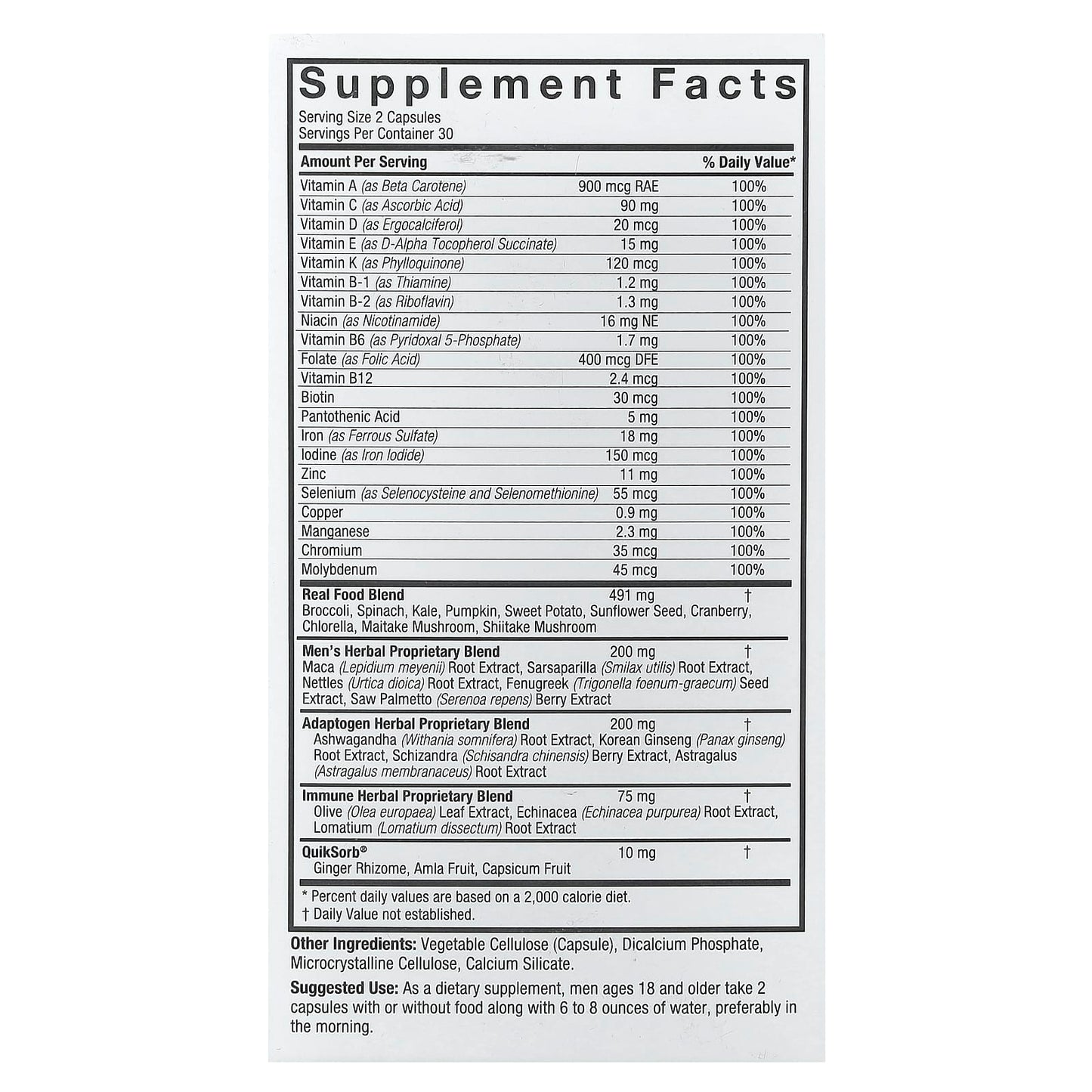 Nature's Answer, Men's 100, Multivitamin, 60 Vegetarian Capsules - Image 2