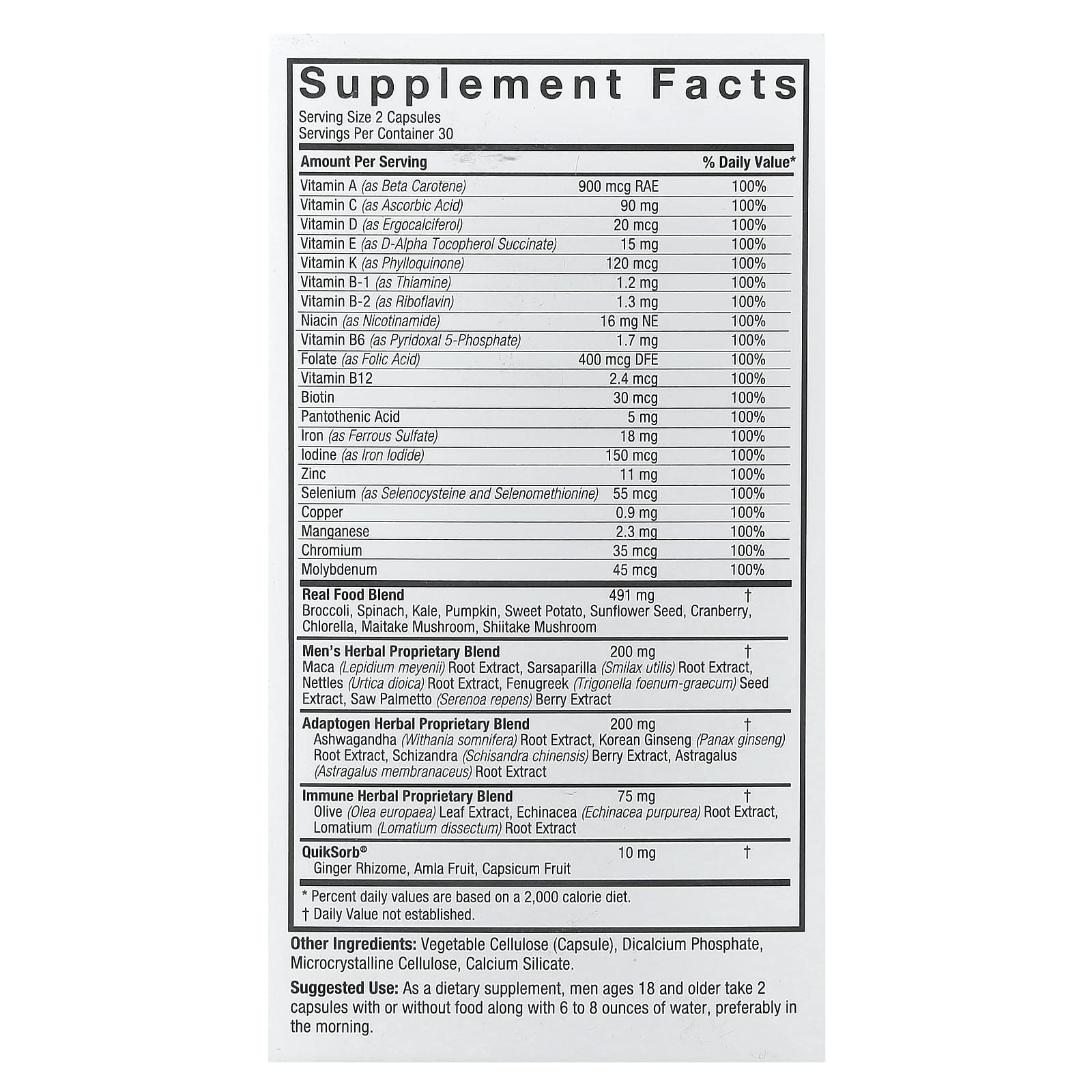 Nature's Answer, Men's 100, Multivitamin, 60 Vegetarian Capsules - Image 2
