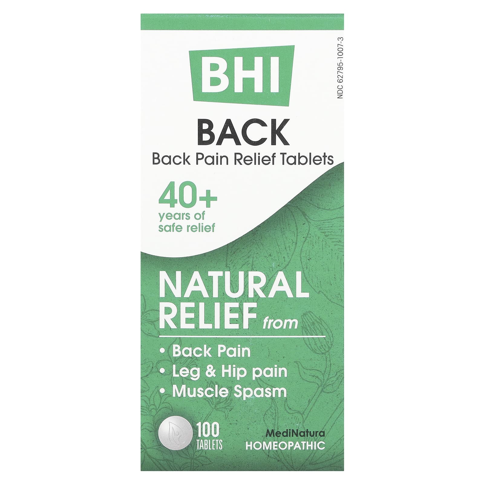 MediNatura, BHI, Back Pain Relief Tables, 100 Tablets - Image 1