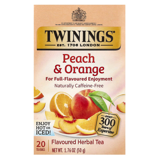 Twinings, Herbal Tea, Peach & Orange, Caffeine-Free, 20 Tea Bags, 1.76 oz (50 g) - Image 1