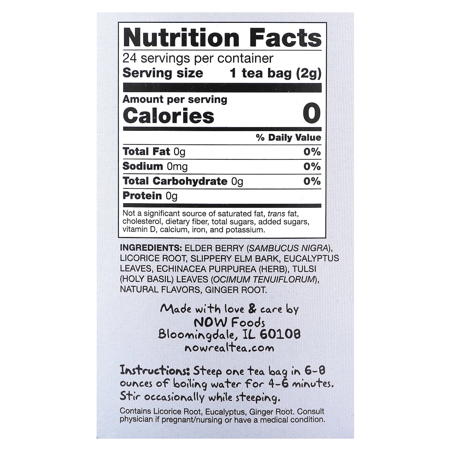 NOW Foods, Real Tea, TLC, Caffeine Free, 24 Tea Bags, 1.7 oz (48 g) - Image 2