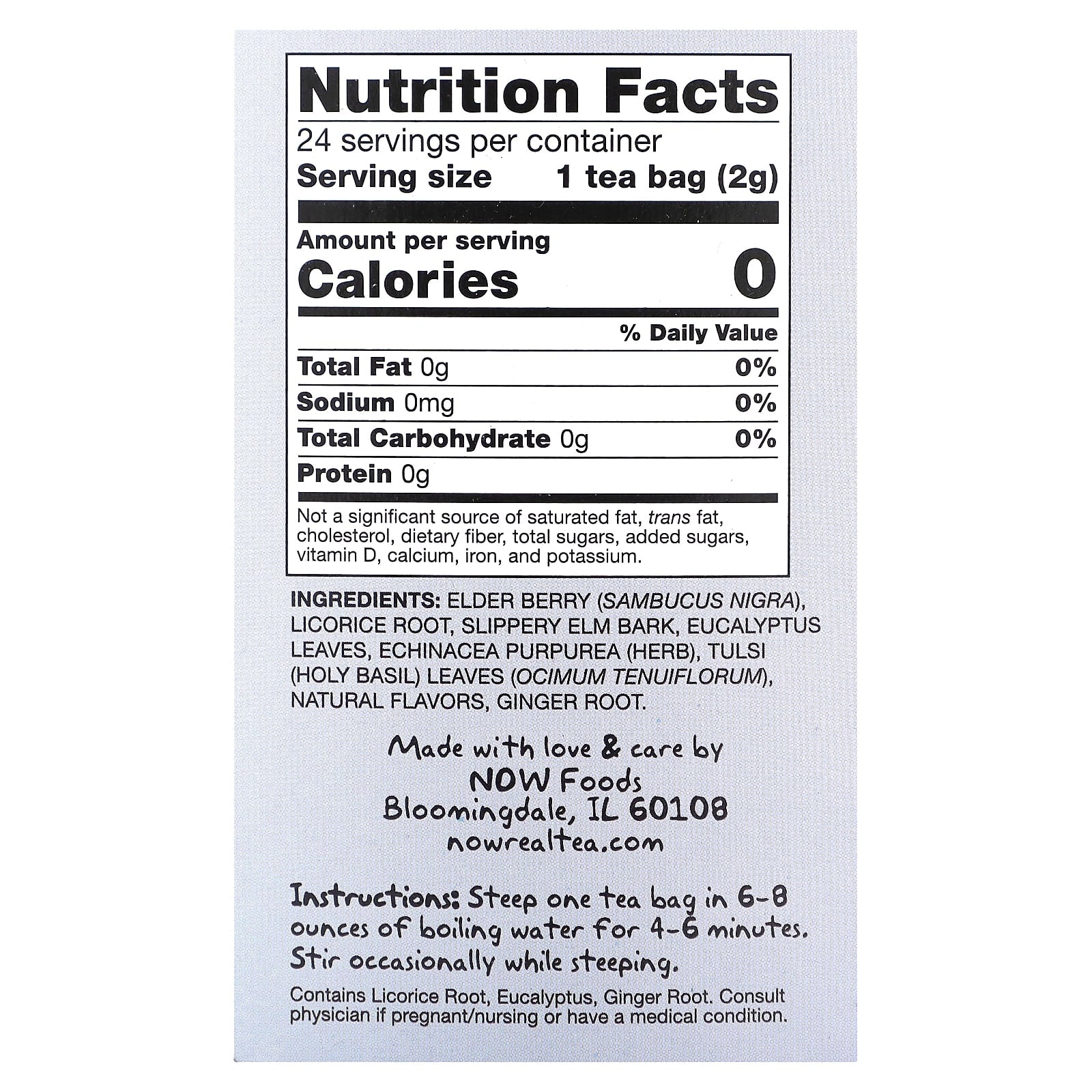 NOW Foods, Real Tea, TLC, Caffeine Free, 24 Tea Bags, 1.7 oz (48 g) - Image 2