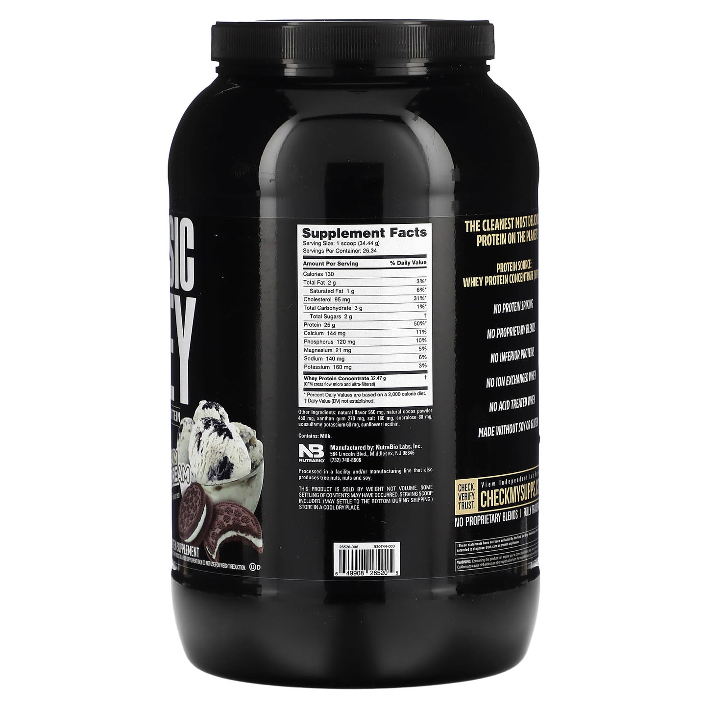 NutraBio, Classic Whey Protein, Ice Cream Cookie Dream, 2 lbs  (907 g) - Image 2