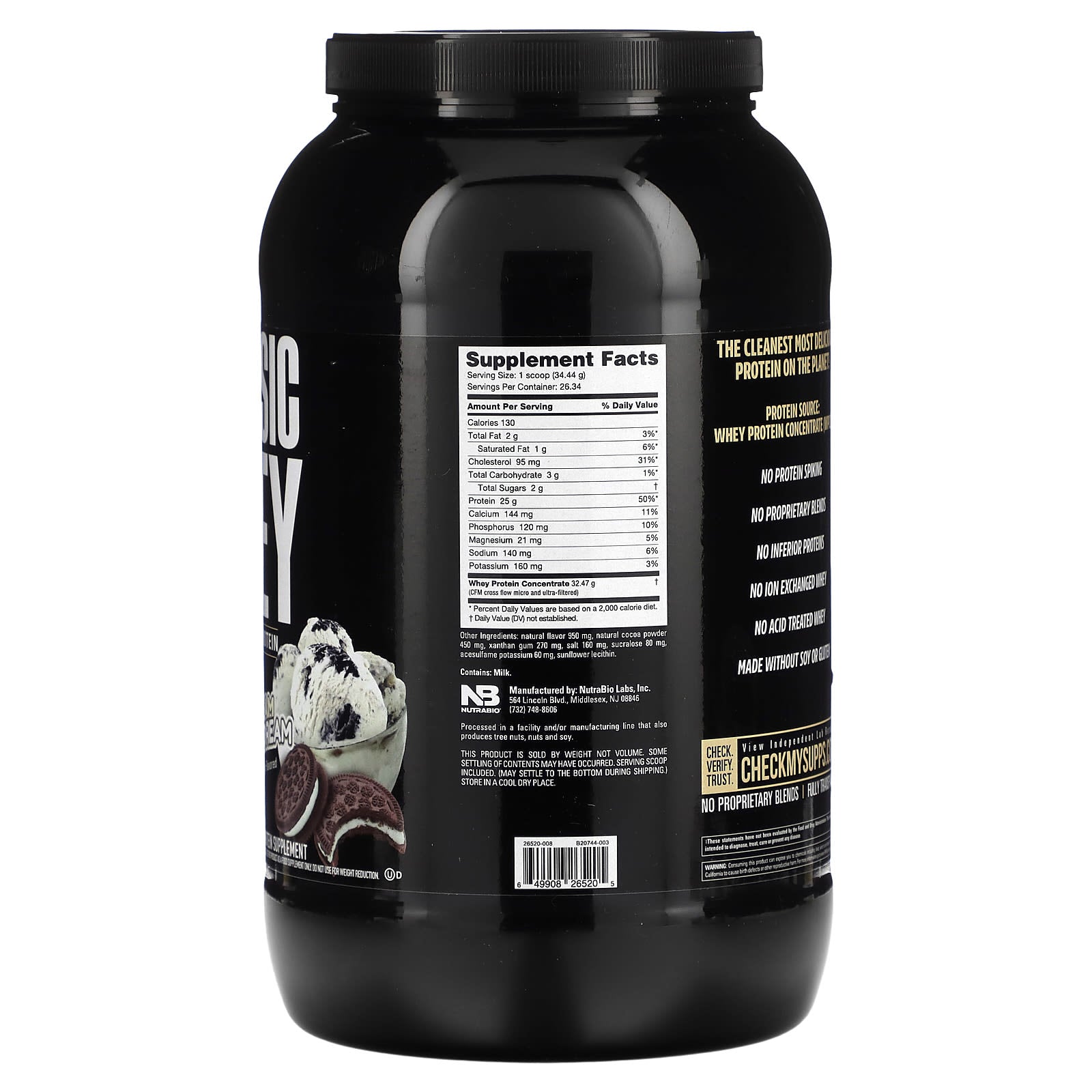 NutraBio, Classic Whey Protein, Ice Cream Cookie Dream, 2 lbs  (907 g) - Image 2