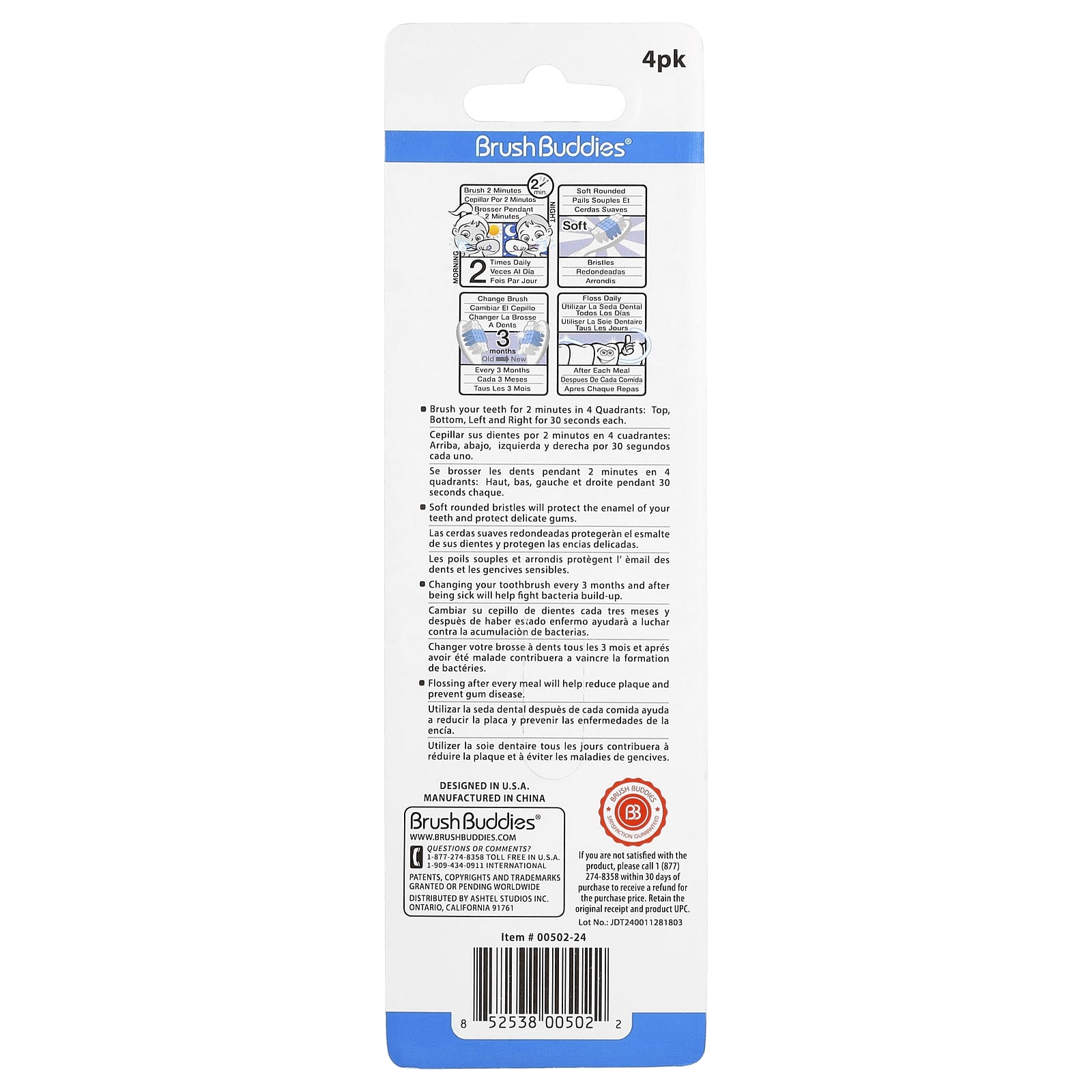 Soft Kids Toothbrushes by Brush Buddies, 4 Pack, Gentle on Teeth - Image 2