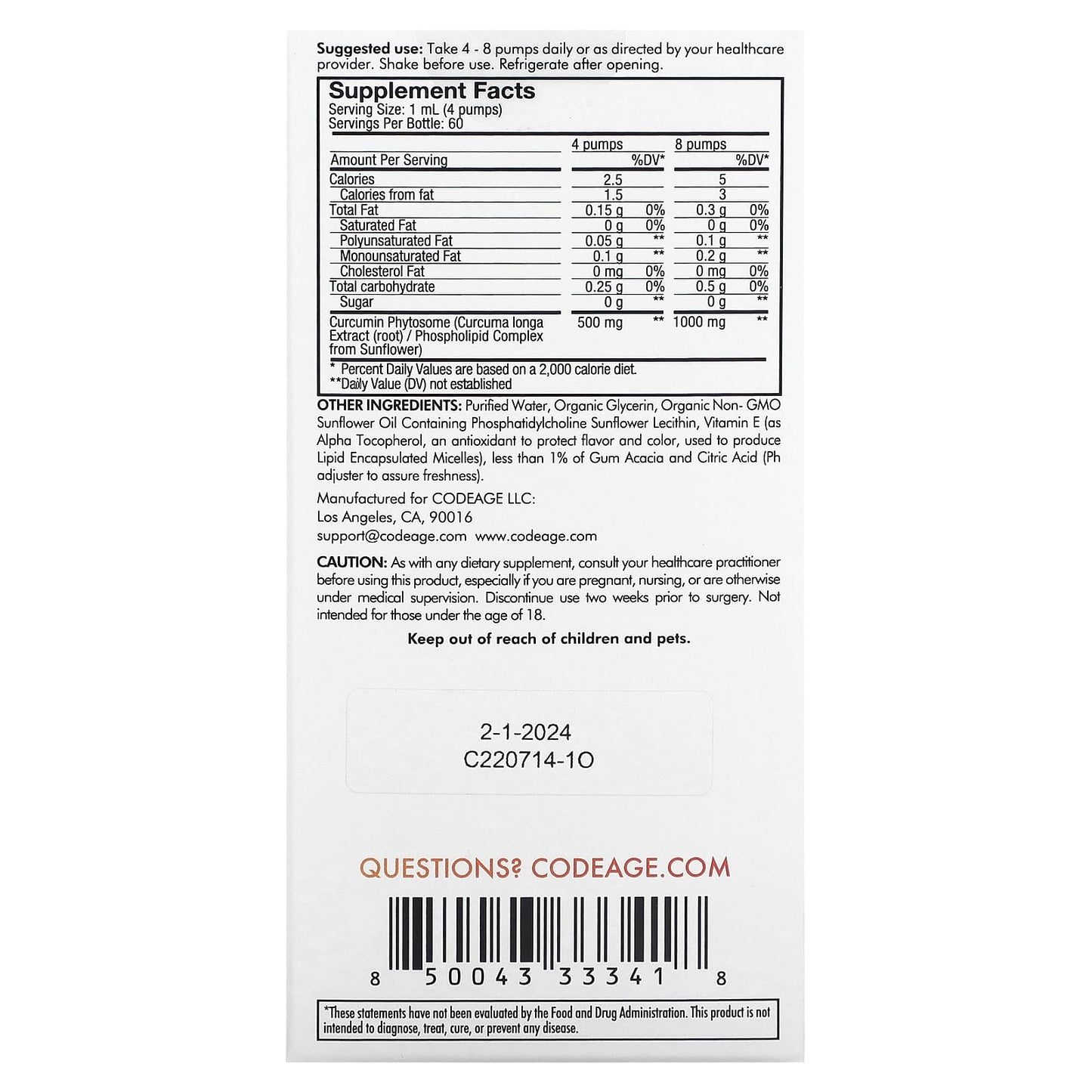 Codeage Curcumin Phytosome Liquid Turmeric Supplements - Image 2
