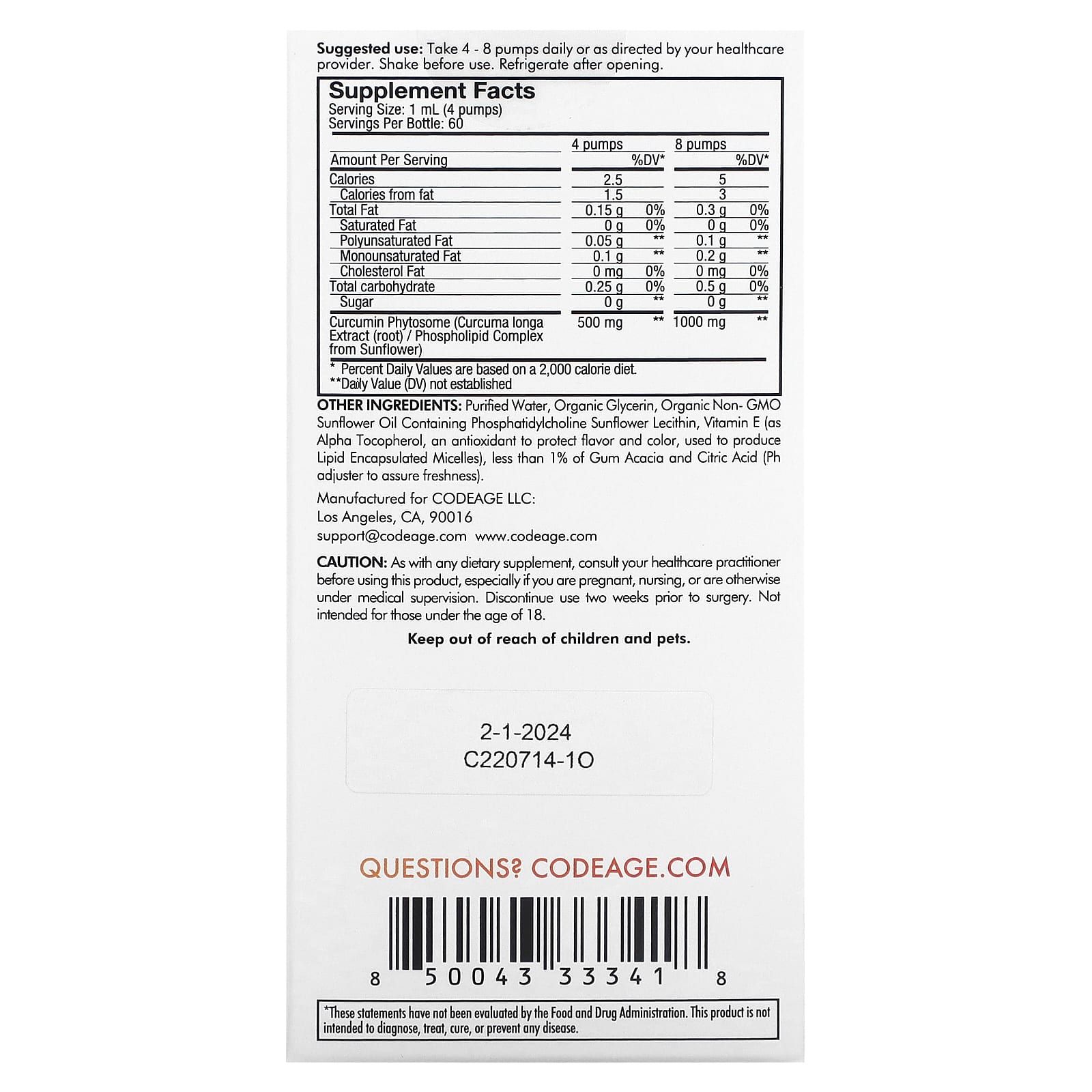 Codeage Curcumin Phytosome Liquid Turmeric Supplements - Image 2