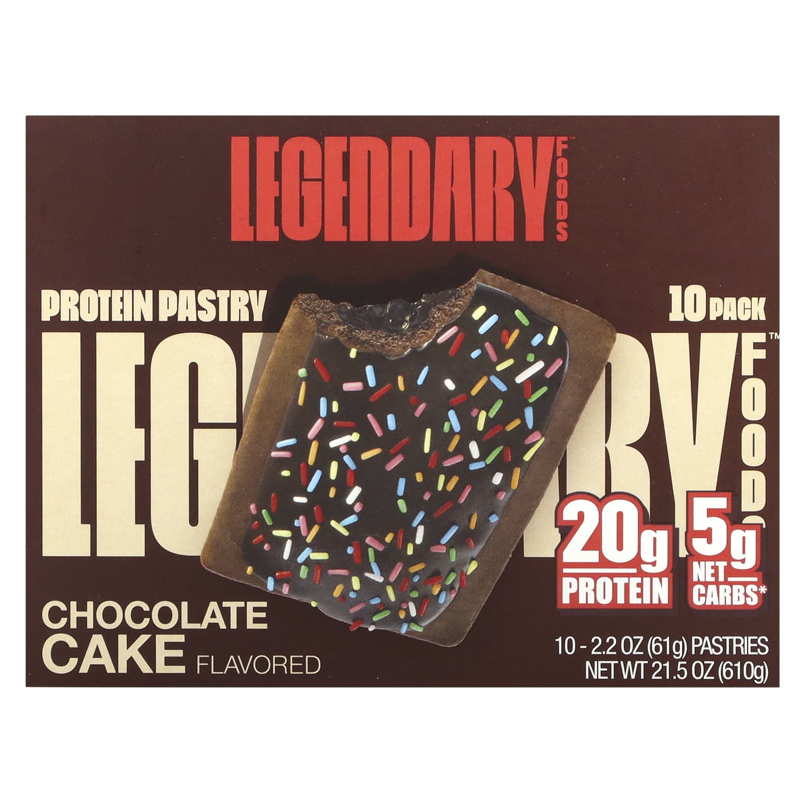 Legendary Foods, Protein Pastry, Chocolate Cake, 10 Pack, 2.2 oz (61 g) Each - Image 1