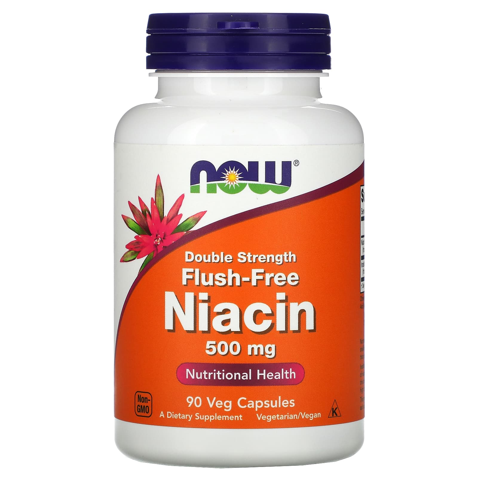 NOW Foods, Flush-Free Niacin, Double Strength, 500 mg, 90 Veg Capsules - Image 1