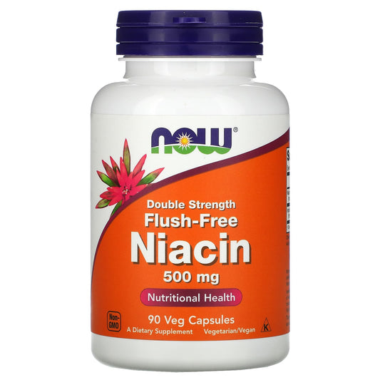NOW Foods, Flush-Free Niacin, Double Strength, 500 mg, 90 Veg Capsules - Image 1