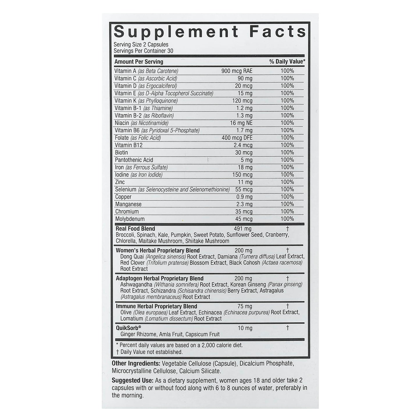 Nature's Answer, Women's 100, Multivitamin, 60 Vegetarian Capsules - Image 2