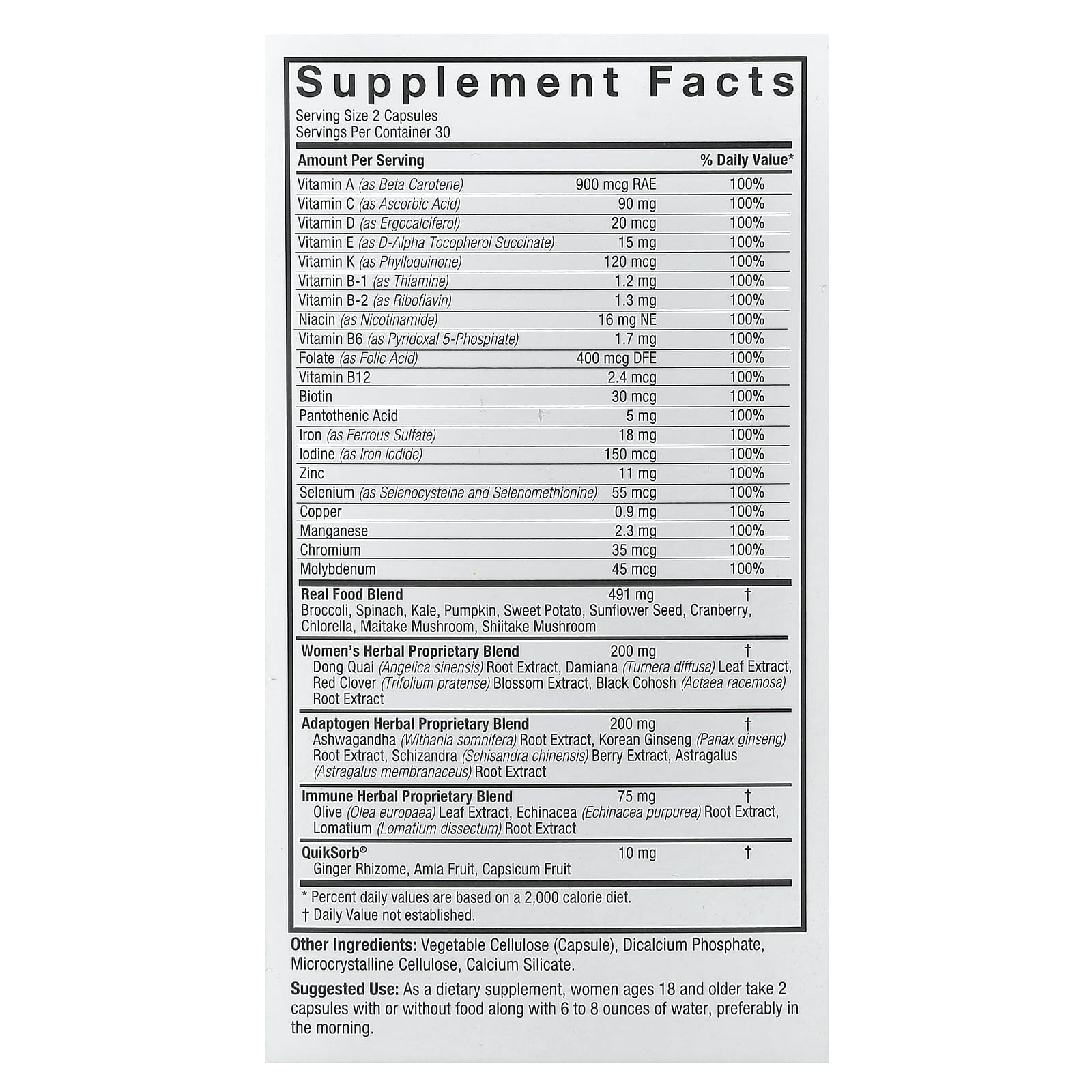 Nature's Answer, Women's 100, Multivitamin, 60 Vegetarian Capsules - Image 2
