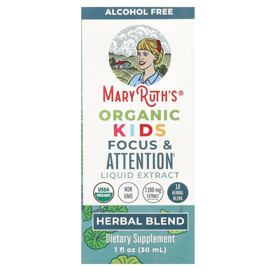 MaryRuth's, Organic Kids Focus & Attention Liquid Extract, Alcohol Free, 1,180 mg, 1 fl oz (30 ml) - Image 1