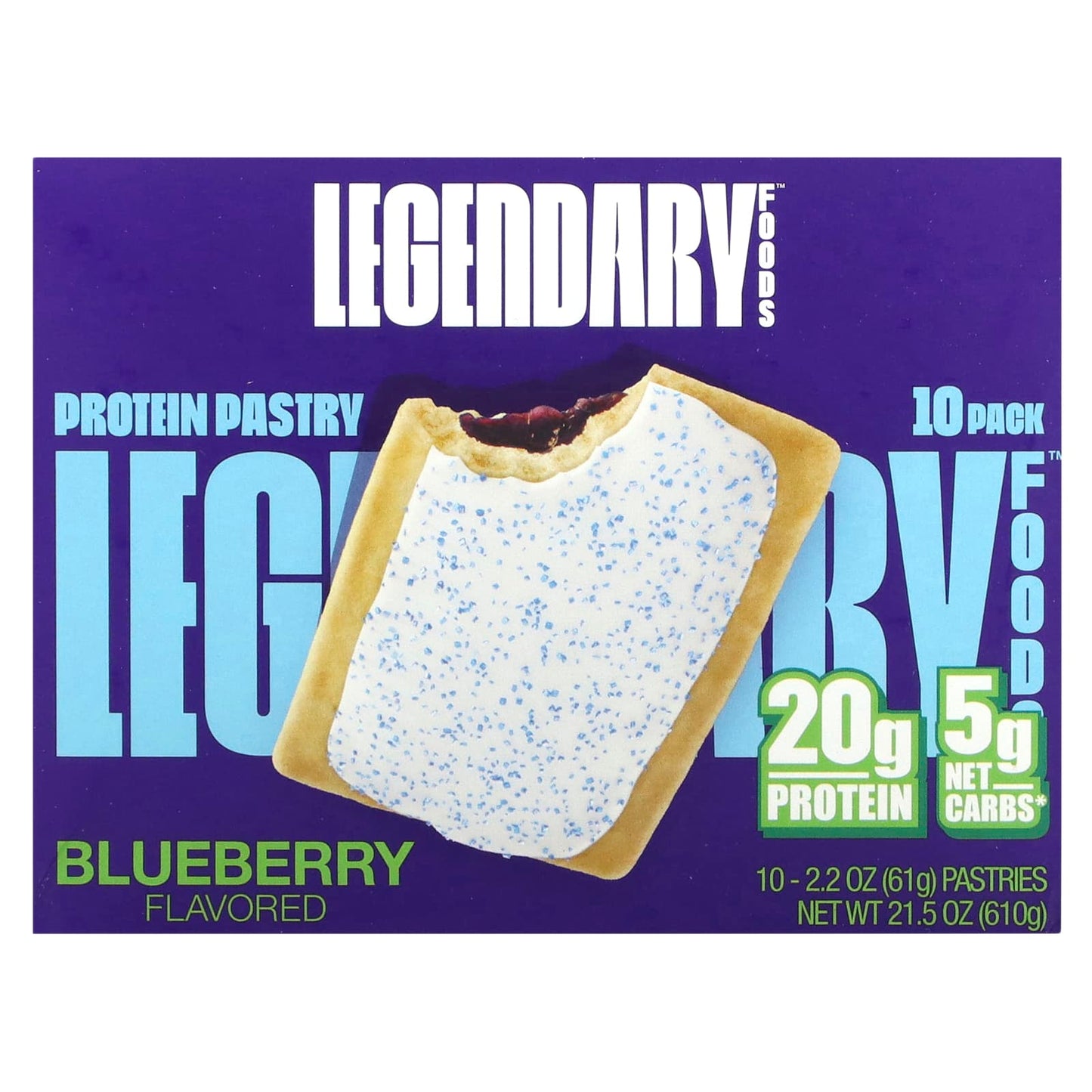 Legendary Foods, Protein Pastry, Blueberry, 10 Pack, 2.2 oz (61 g) Each - Image 1